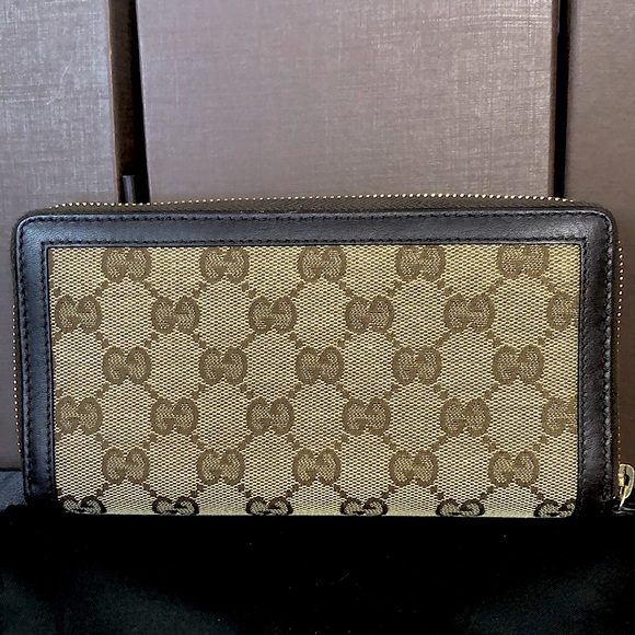 GUCCI GG Web Canvas Interlinked G’s Soho Brown Leather Trim Continental Wallet - Picture 17 of 17